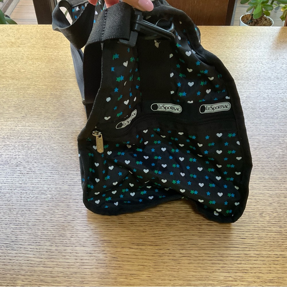 LESPORTSAC Medium Black, Blue and Green Star & Heart Duffel Bag/Weekender - Picture 3 of 11